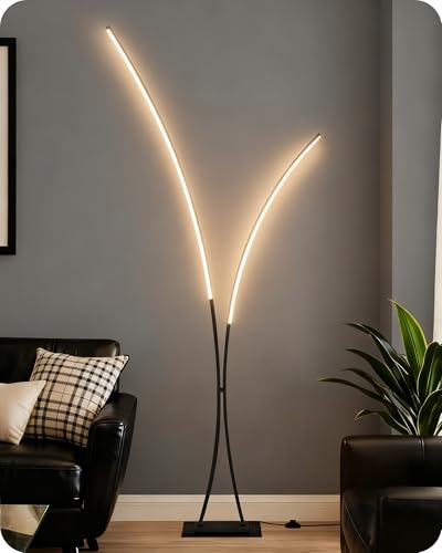 RGB Arc Floor Lamp, Dimmable Double-Light Standing Lamp, 3CCT, Remote & Foot Switch, for Living Room, Office, Bedroom, Black RB61LD05 - color: RGB (Red, Green, Blue)