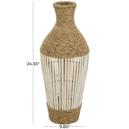 Deco 79 Seagrass Handmade Decorative Vase Wrapped Tall Floor Centerpiece Vase with Open Framed Cream Bamboo Center, Vase for Home Decoration 10" x 10" x 25", Brown - size: 10" x 10" x 25"