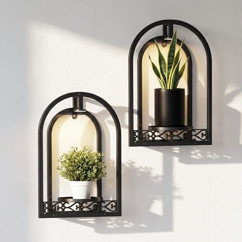 LED Grow Light Wall Hanging Planters with USB Power, Remote Control, Modern Decor for Indoor/Outdoor Plants, Living Room, Garden, Patio 2 Pack Black - color: 2 Pack Black