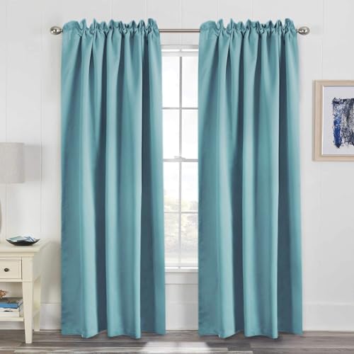 H.VERSAILTEX Blackout Curtains Thermal Insulated Window Treatment Panels Room Darkening Blackout Drapes for Living Room Back Tab/Rod Pocket Bedroom Draperies, 52 x 84 Inch, Solid Aqua, 2 Panels - color: Aqua, size: 52"W x 84"L (Pack of 2)