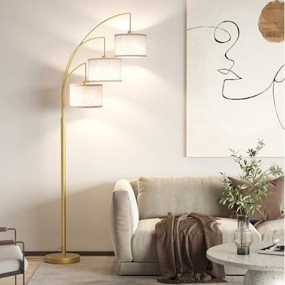 SUNMORY 3 Lights Floor Lamps for Living Room，78" Tall Arc Standing Lamp - color: Gold (Rotary Switch)