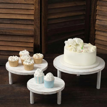 Elsjoy Set of 3 Farmhouse Wooden Cake Display Stand, Rustic Cupcake Riser