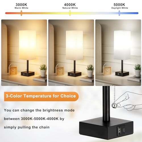 Set of 2 White Bedside Table Lamps for Bedroom - Nightstand Lamp, USB C+A - color: White & Black (2PCS), size: 14.3in