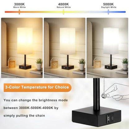 Set of 2 White Bedside Table Lamps for Bedroom - Nightstand Lamp, USB C+A - color: White & Black (2PCS), size: 14.3in