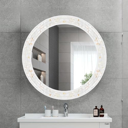 24 Inch Round Mirrors with Mosaic Frame for Wall - size: 24"L x 24"W