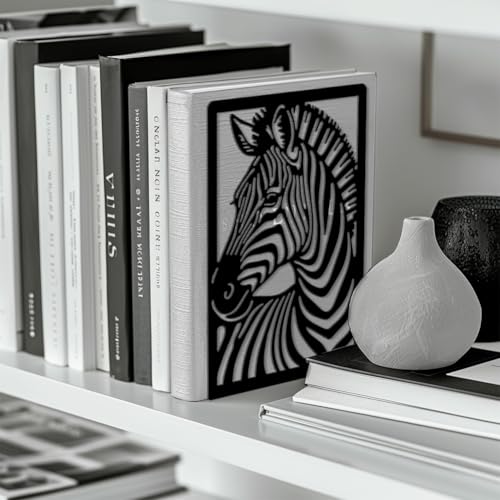 Peacoblue 5.3"x4.3"x7.9" Metal Bookends, Heavy Duty Book Ends for Shelves - style: Zebra