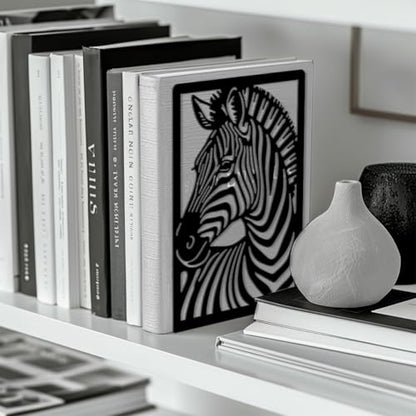 Peacoblue 5.3"x4.3"x7.9" Metal Bookends, Heavy Duty Book Ends for Shelves - style: Zebra