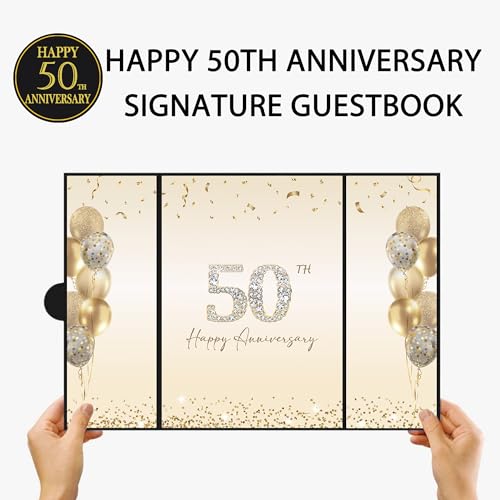 DARUNAXY Black Gold Happy 50th Anniversary Alternative Signature Guest Book - color: Black Gold 50th Anniversary
