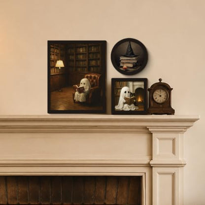 BIQRP 3 Pcs Halloween Ghost Reading Books Wall Art Set - color: Books