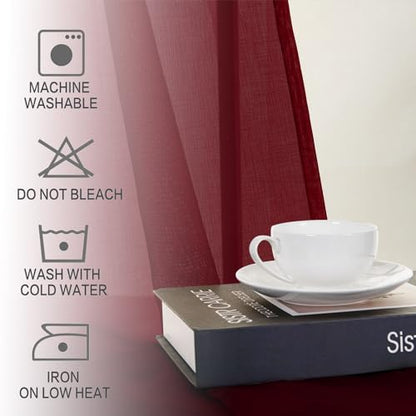 DWCN Sheer Curtain Valance - Faux Linen Window Curtain for Bathroom & Kitchen Windows - Rod Pocket Semi Sheer Drapes, Burgundy, 1 Panel, 42W x 18L Inch - color: Burgundy, size: 42"W x 18"L (Pack of 1)
