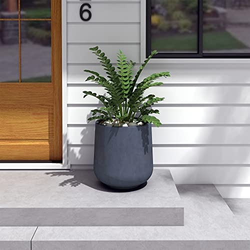 Kante Large Round Curved Charcoal Concrete Planter 16.5" Dia, Outdoor - color: Charcoal, size: 16.5" D