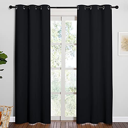NICETOWN Thermal Insulated Black Blackout Curtains/Drapes 84 inches Length 2 Panels Set for Living Room, 42 inches Wide, Privacy Sound Reducing Room Darkening Draperies Window Treatment (Pack of 2) - color: Black, size: 42"W x 84"L (Pack of 4)