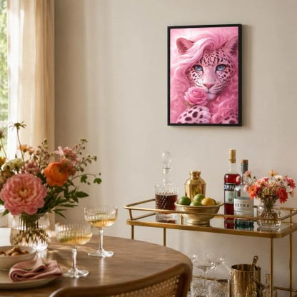 Black Framed Leopard Wall Art, Pink Pictures Wall Decor, 12x16 in - color: Pink-Leopard