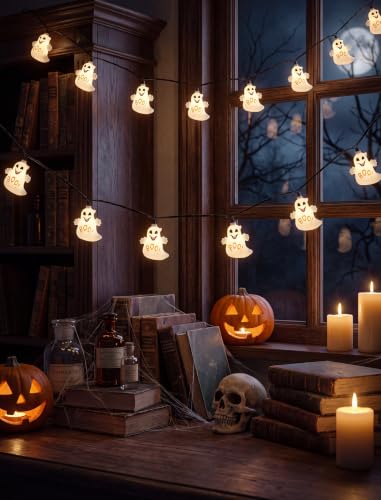 8.5FT Halloween Ghost Lights Outdoor, 10 LED Plug in Halloween Lights - color: Ghost String Lights
