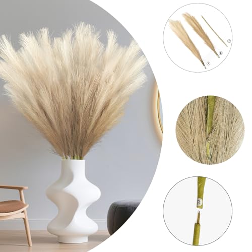 8 Pcs 35.4" Brown Gradient Faux Pampas Grass, Tall Pampas Grass Vase Filler - color: Brown, size: 35.4inch-8Pcs