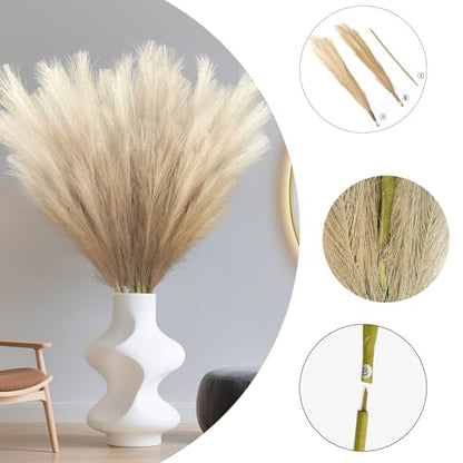 8 Pcs 35.4" Brown Gradient Faux Pampas Grass, Tall Pampas Grass Vase Filler - color: Brown, size: 35.4inch-8Pcs
