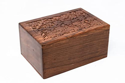 Handcrafted Wooden Urn (Medium Size) Beautiful Unique Tree of Life Rosewood Design - Urns for Human or Pet Ashes - size: L-8x6x4
