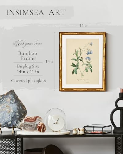 InSimSea Gold Bamboo Framed Wall Art,Blue Myosotis Botanical Prints,11x14In - color: Blue Myosotis