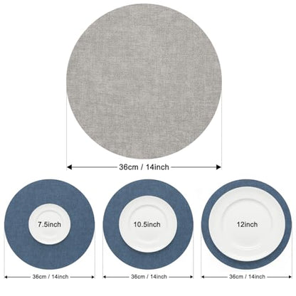 Myir JUN 14" Round Placemats Set of 4, Reversible Dual-Color Place Mats - color: Light Gray Navy Blue