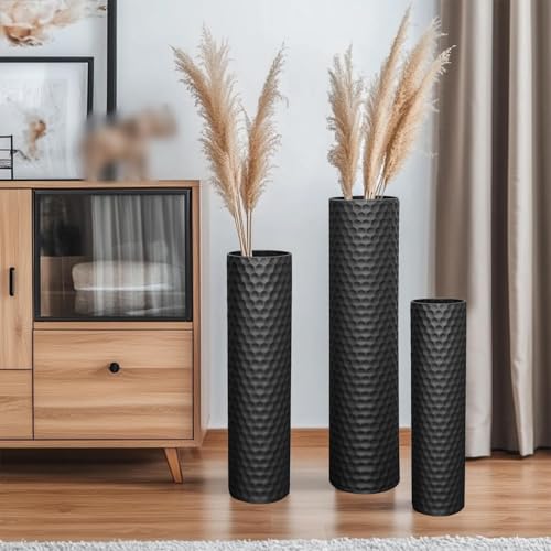 Tall Black Floor Vase 3 Pack, Extra Large Decorative Metal Standing Vases for Living Room Corner Office Home - style: Uncovered