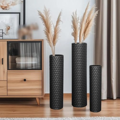 Tall Black Floor Vase 3 Pack, Extra Large Decorative Metal Standing Vases for Living Room Corner Office Home - style: Uncovered