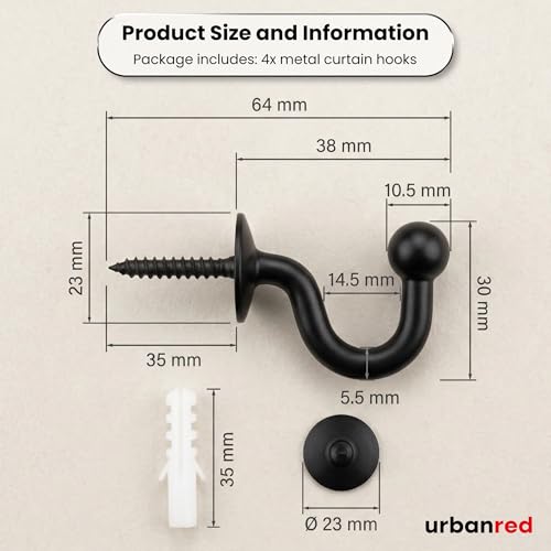 UrbanRed Metal Curtain Holdbacks, 2 Pack Curtain Tiebacks for Wall