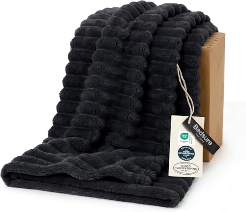 Bedsure Soft Black Throw Blanket for Couch Decor Gifts 50"x60" - color: Black, size: Throw