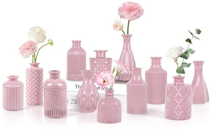 TBWIND 12 Pcs Blush Pink Glass Bud Vase Set - color: Blush Pink-12pcs, size: 12Pcs