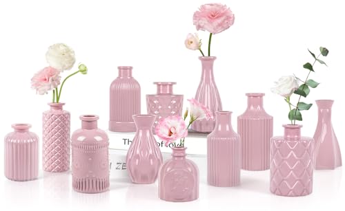 TBWIND 12 Pcs Blush Pink Glass Bud Vase Set - color: Blush Pink-12pcs, size: 12Pcs