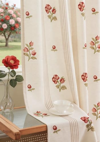 Pinch Pleat Linen Blend Curtains Beige Stripe Floral, 40"W x 90 Inches Long - color: Beige Stripe, size: 40"W x 90"L (Pack of 2)