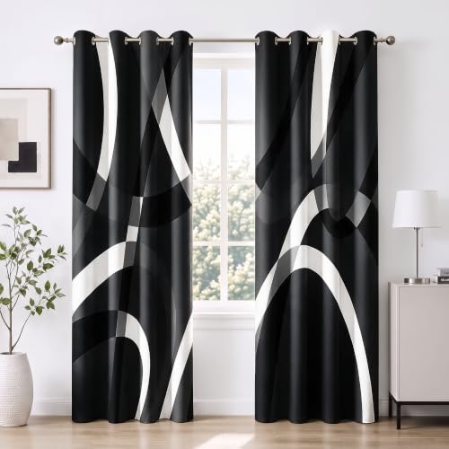 weesire Black and White Blackout Curtains, 52 x 63 Inch, Grommet, 2 Panels - color: P1-black, size: 52"W x 63"L (Pack of 2)