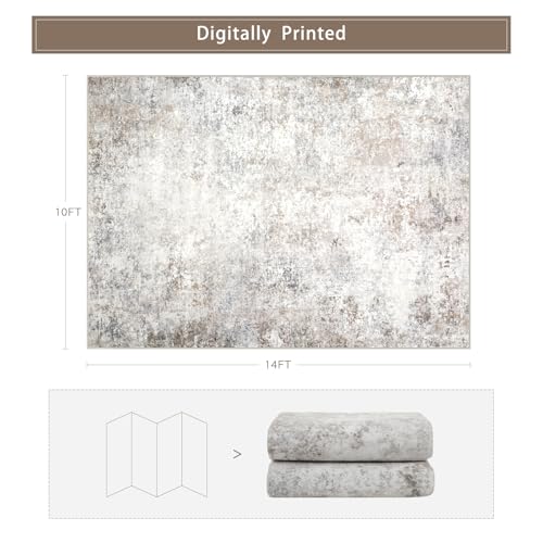 Beige Grey 10x14 Washable Area Rugs for Living Room,Bedroom,Dining Room - color: Brown-grey-beige-slate, size: 10' x 14' (Rectangular)