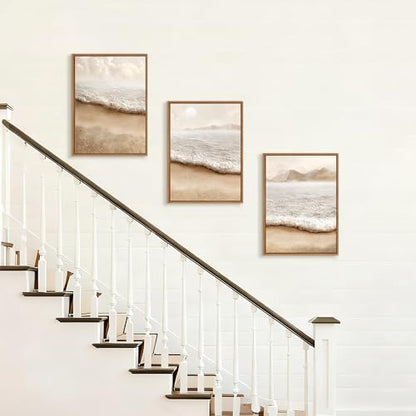 3 Pcs Abstract Beach Coastal Ocean Framed Canvas Wall Art Prints 12"x16" - color: Abstract Beach Coastal Scenery, size: 12"x16"x3Pcs