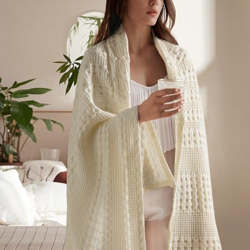 PHF Lightweight 100% Cotton Waffle Throw Blanket for Couch, Cannoli Cream - color: 25 Cannoli Cream, size: Throw(50"x60")