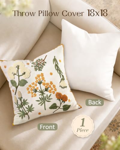 Embroidered Floral Throw Pillow Cover 18x18 Inch, Meadow Flower - color: Meadow Flower, size: 18" x 18" (Pack of 1)