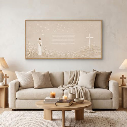 Christian Jesus Bible Verse Framed Canvas Wall Art Set-40"x20"x1 - color: Neutral Jesus Bible Verse Wall Art, size: 40"L x 20"W