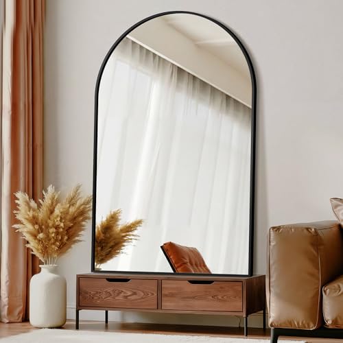 Arched Bathroom Mirror for Wall, 55" x 35" Metal Frame Vanity Mirror, Black - color: Matte Black, size: 55"L x 35"W