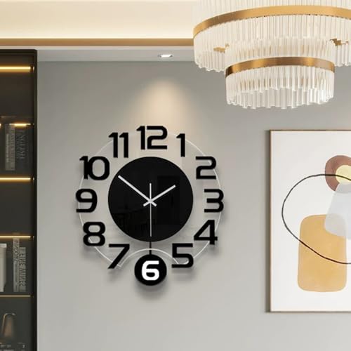 3D Numbers Modern Wall Clock with Pendulum, Silent Non-Ticking Battery Operated Decorative Wall Clock for Living Room Bedroom Kitchen Office
