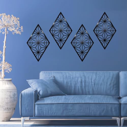 DUOOLN 2 Pcs Black Abstract Metal Wall Decor, Geometrical Single Line Art - color: Black - Rhombic