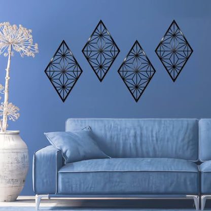 DUOOLN 2 Pcs Black Abstract Metal Wall Decor, Geometrical Single Line Art - color: Black - Rhombic