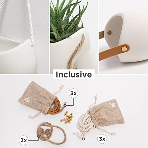 Kazai. Wall Planters -Ellie- | Hanging Ceramic Plant Pots 3 Pieces | Wall Decoration for Indoors, Balcony and Garden | Cream (Matte) - color: Cream (Matte), size: Set of 3 - Standard