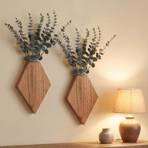 Chunful 2 Pcs Wooden Wall Planter Decor,Wooden Color,9.8 x 6.6 x 1.2 Inches - color: Wooden Color, size: 9.8 x 6.6 x 1.2 inches