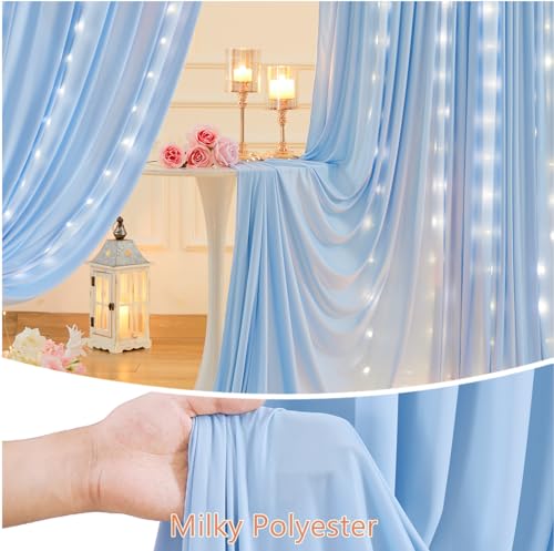 10 x 10 Baby Blue Backdrop Curtains with Lights String for Party - color: Baby Blue, size: W5' x H10'(2 panels)