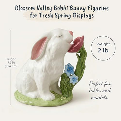Painted Bunny Smelling Flowers Figurine
