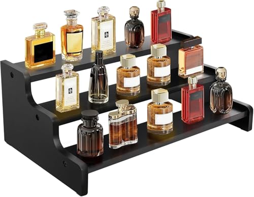 Wooden Cologne Organizer for Men, Perfume Organizer Stand, Cologne Stand with Anti-Slip Washers, Wooden Display Risers Stand for Dessert, Cupcake, Display Shelf Riser Stand for Decoration Makeup Black, 3-tier-13.8in - color: Black, size: 3-Tier-13.8