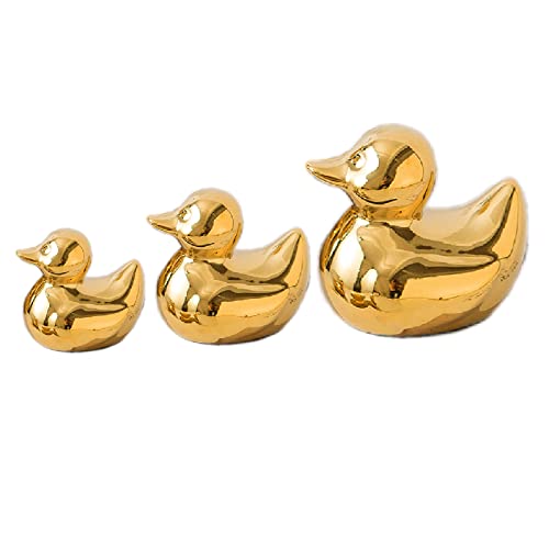 Golden Ceramic Duck Figurines，Home Decor Animal Sculptures and Statues Handmade Artware Decor,Mini Duck Sets 3 PCS - color: D-gold