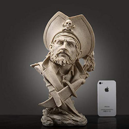 H&W Sandstone Pirate Figurine, Buccaneer Francis Drake Statue Decoration - color: Pirate