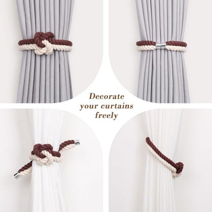 NICEEC Cotton Rope Magnetic Curtain Tiebacks, 4 Pack, Coffee & Beige - color: Coffee & Beige, size: 4 Pack