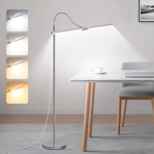 Bright Floor Lamp, 18W/2000LM Silver LED Floor Lamp with Double Head - color: Silver