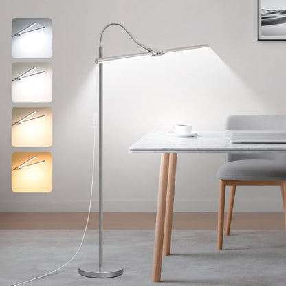 Bright Floor Lamp, 18W/2000LM Silver LED Floor Lamp with Double Head - color: Silver